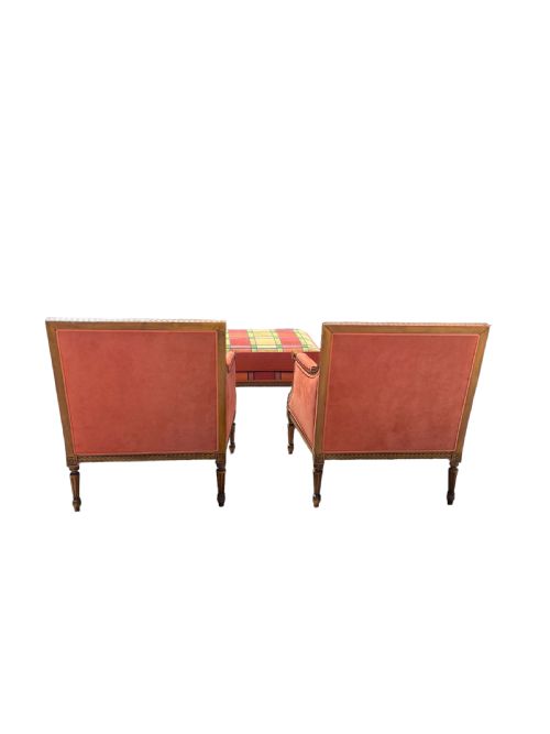 PAIR OF LARGE FRENCH ARMCHAIRS WITH MATCHING STOOL - ADDITIONAL PHOTO 10