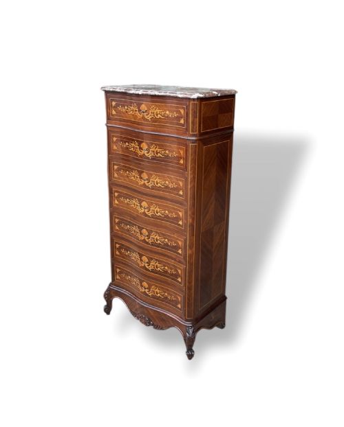FRENCH MARQUETRY 7 DRAWER CHEST WITH MARBLE TOP - ADDITIONAL PHOTO 2