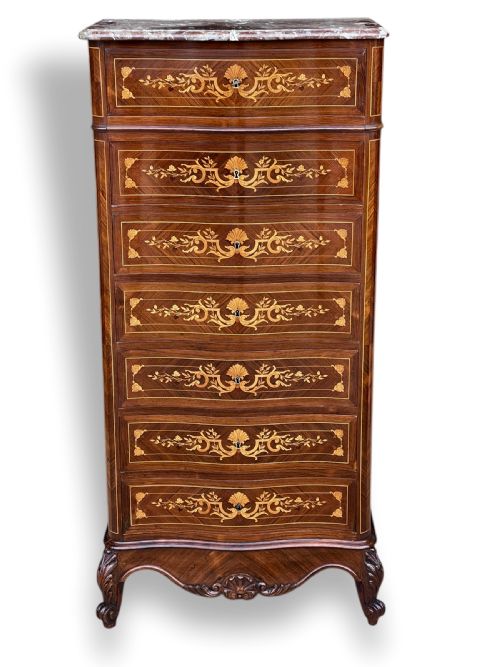 FRENCH MARQUETRY 7 DRAWER CHEST WITH MARBLE TOP - ADDITIONAL PHOTO 3