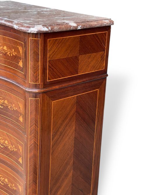 FRENCH MARQUETRY 7 DRAWER CHEST WITH MARBLE TOP - ADDITIONAL PHOTO 5