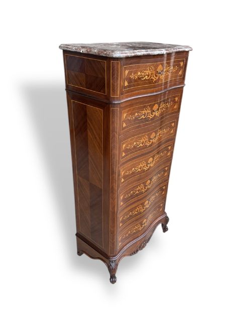 FRENCH MARQUETRY 7 DRAWER CHEST WITH MARBLE TOP - ADDITIONAL PHOTO 6