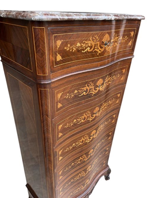 FRENCH MARQUETRY 7 DRAWER CHEST WITH MARBLE TOP - ADDITIONAL PHOTO 9