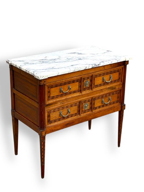 18th century two drawer marble top commode - CATEGORY: ANTIQUE CHEST OF DRAWERS - DATED 18TH CENTURY