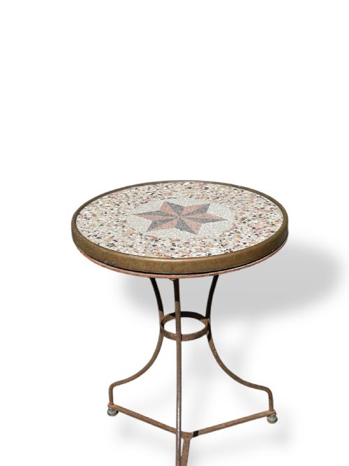 FRENCH METAL GARDEN TABLE WITH MOSAIC MARBLE TOP - ADDITIONAL PHOTO 1