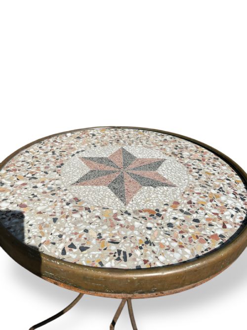 FRENCH METAL GARDEN TABLE WITH MOSAIC MARBLE TOP - ADDITIONAL PHOTO 2