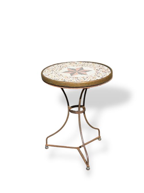 FRENCH METAL GARDEN TABLE WITH MOSAIC MARBLE TOP - ADDITIONAL PHOTO 5