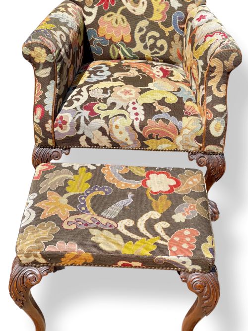 PAIR OF BALL AND CLAW WINGBACK CHAIRS WITH STOOLS - ADDITIONAL PHOTO 6