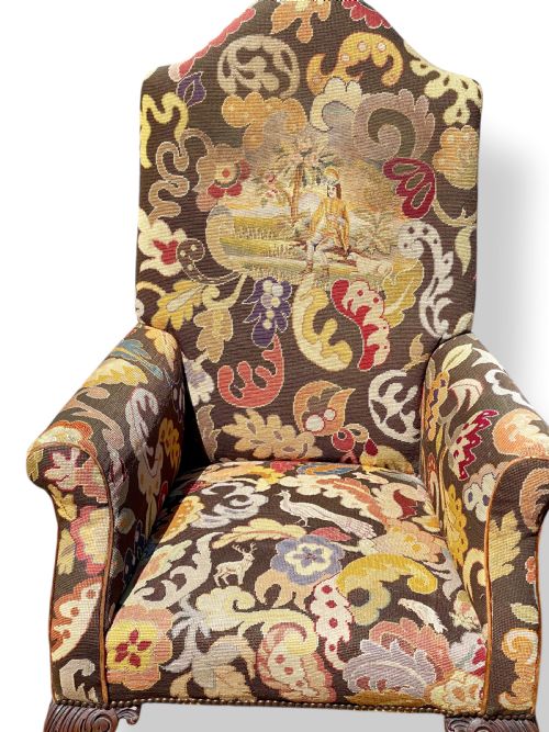 PAIR OF BALL AND CLAW WINGBACK CHAIRS WITH STOOLS - ADDITIONAL PHOTO 7