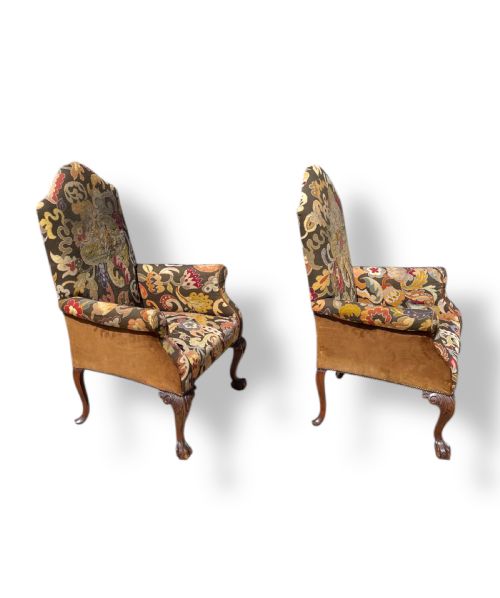 PAIR OF BALL AND CLAW WINGBACK CHAIRS WITH STOOLS - ADDITIONAL PHOTO 9