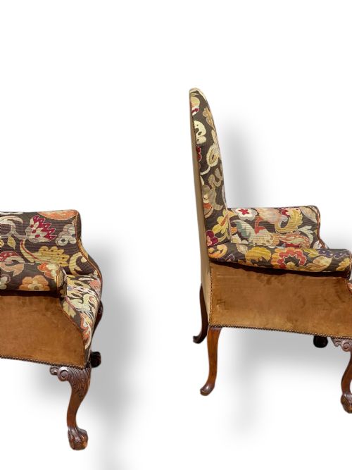 PAIR OF BALL AND CLAW WINGBACK CHAIRS WITH STOOLS - ADDITIONAL PHOTO 10