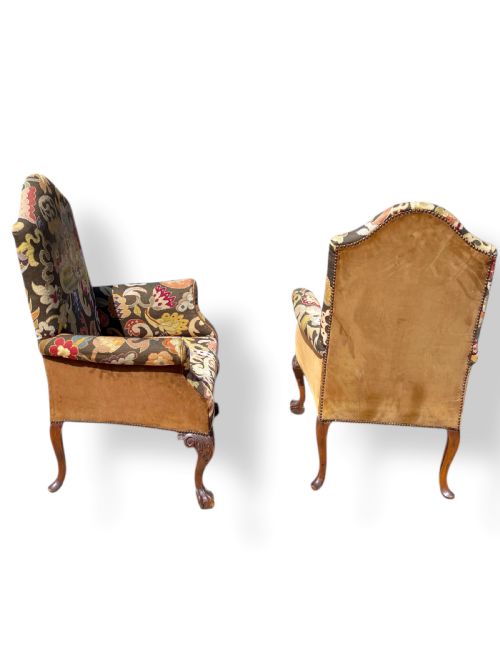 PAIR OF BALL AND CLAW WINGBACK CHAIRS WITH STOOLS - ADDITIONAL PHOTO 14