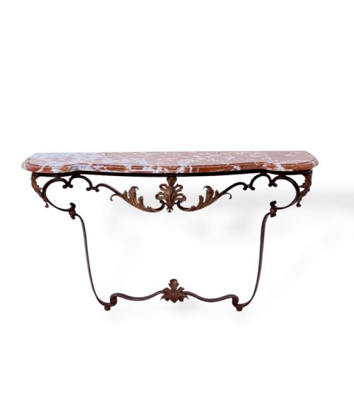 MARBLE TOP LOUIS XV STYLE CONSOLE TABLE IN WROUGHT IRON - ADDITIONAL PHOTO 1