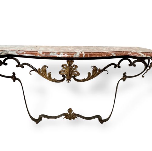 MARBLE TOP LOUIS XV STYLE CONSOLE TABLE IN WROUGHT IRON - ADDITIONAL PHOTO 3