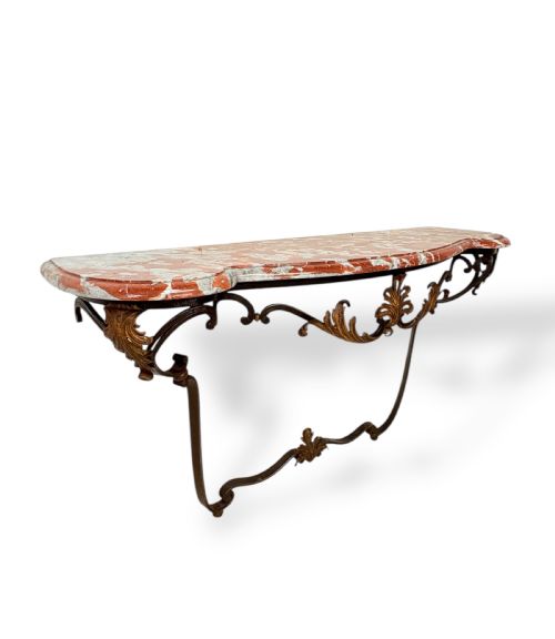 MARBLE TOP LOUIS XV STYLE CONSOLE TABLE IN WROUGHT IRON - ADDITIONAL PHOTO 4