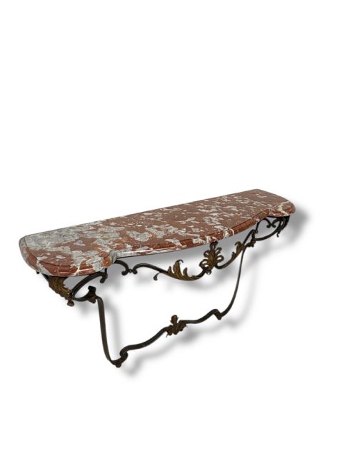 MARBLE TOP LOUIS XV STYLE CONSOLE TABLE IN WROUGHT IRON - ADDITIONAL PHOTO 8