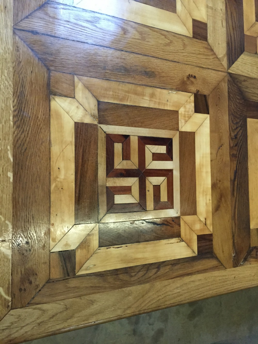 large metal and wood dining table  View IV