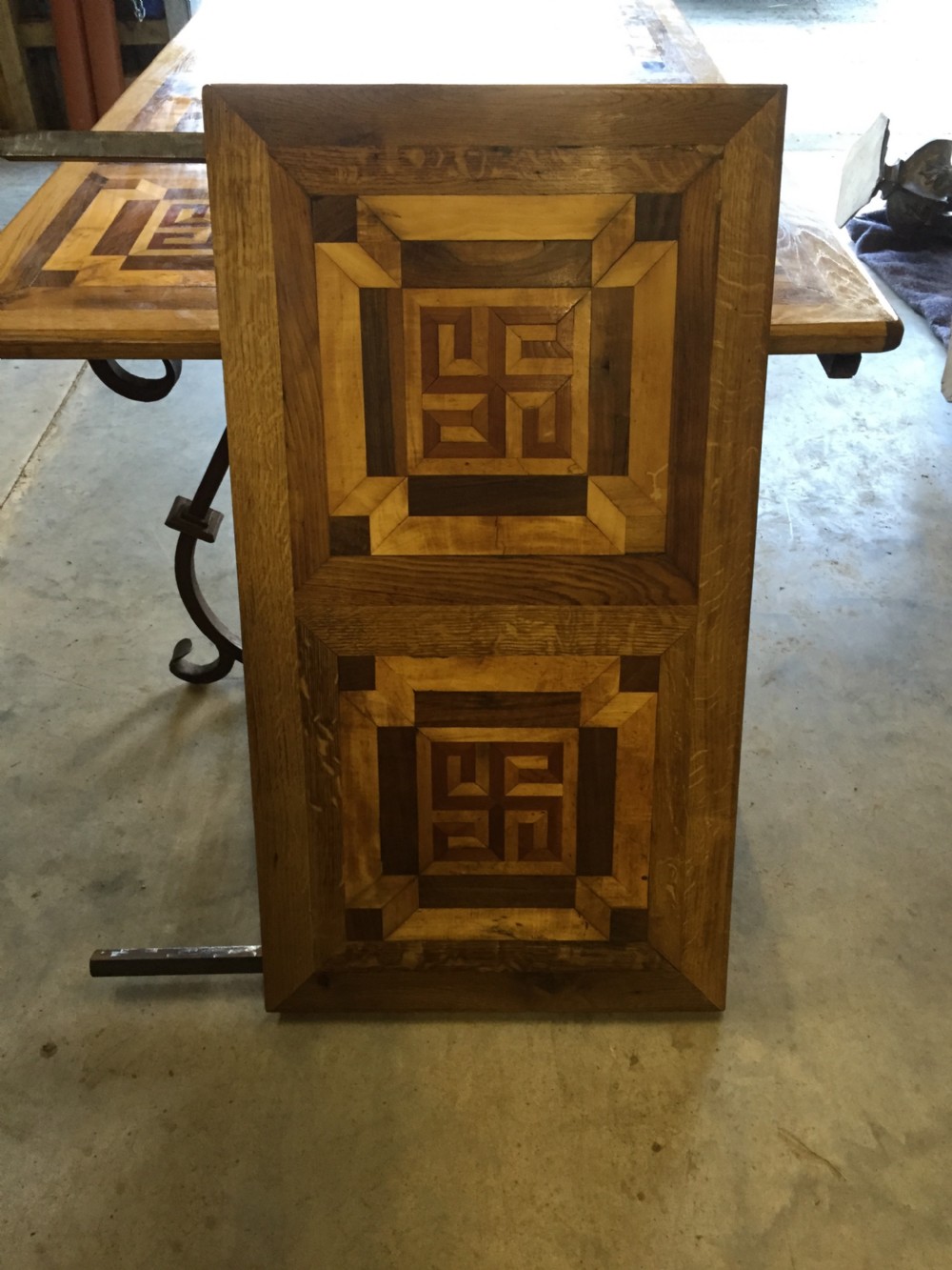 large metal and wood dining table  View V