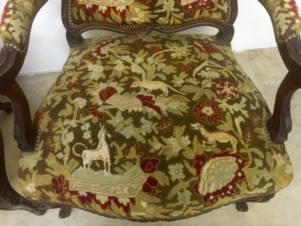 pair of walnut and tapestry armchairs View IV