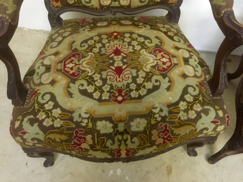 pair of walnut and tapestry armchairs View VI