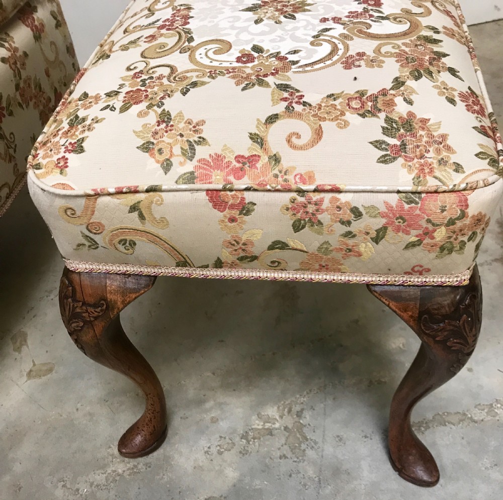 Wing back armchair and near matching stool View II