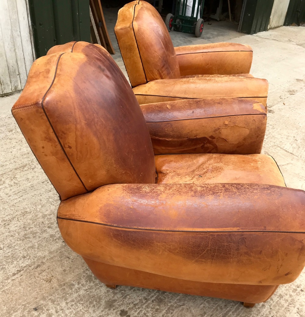 Pair of leather moustache club armchairs View IV