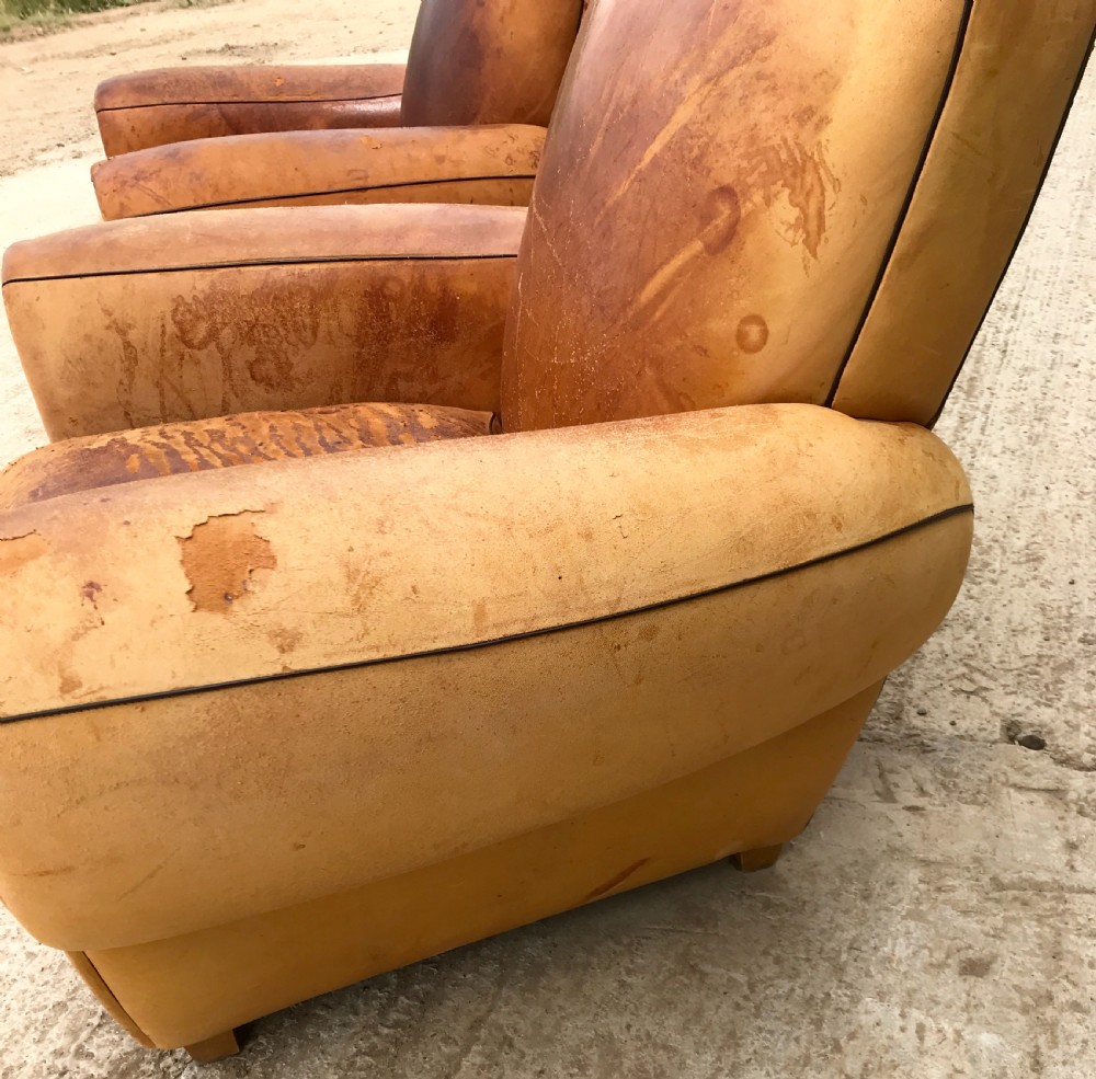 Pair of leather moustache club armchairs View XI