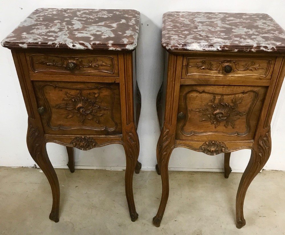 Pair of French walnut nightstands
