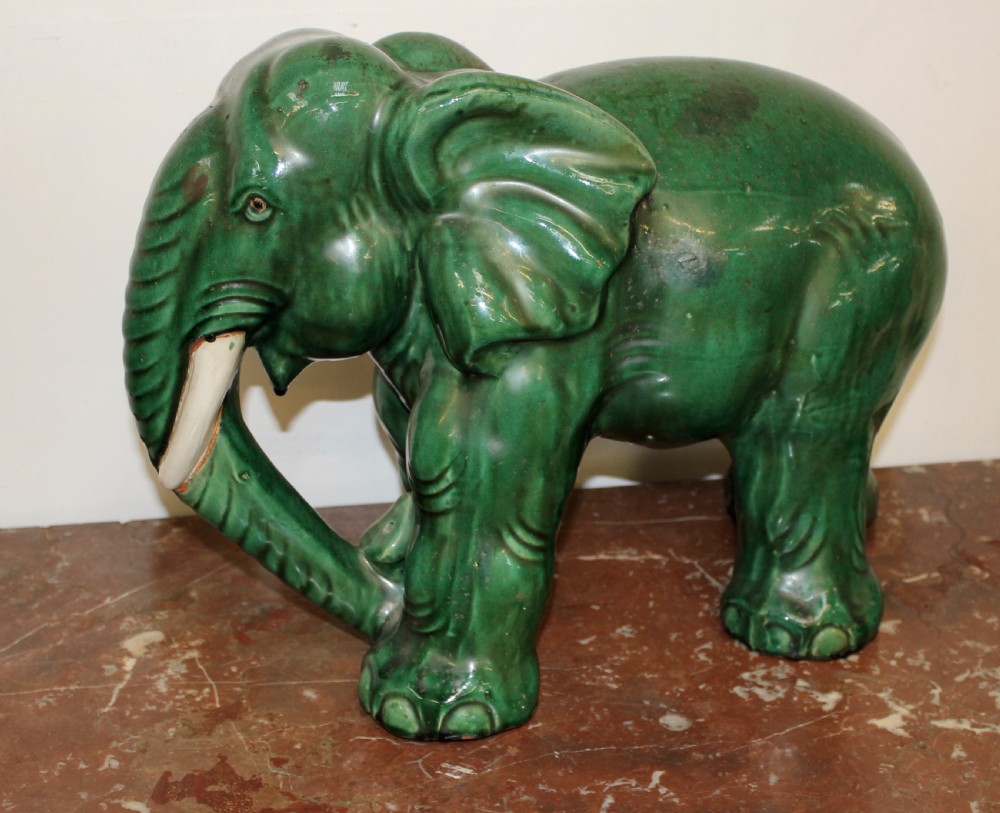 Elephant terracotta green glazed