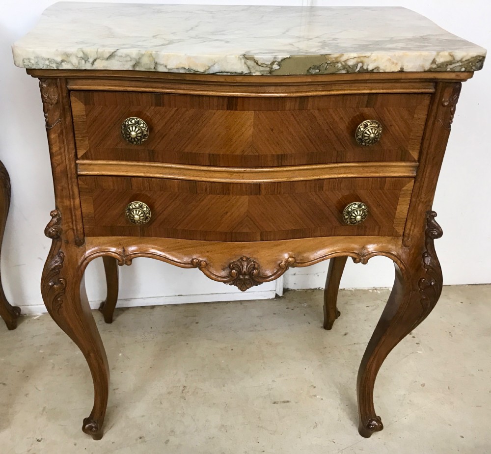 Pair of walnut and marble lamp tables  View II