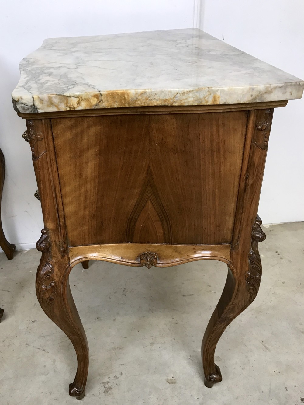 Pair of walnut and marble lamp tables  View III