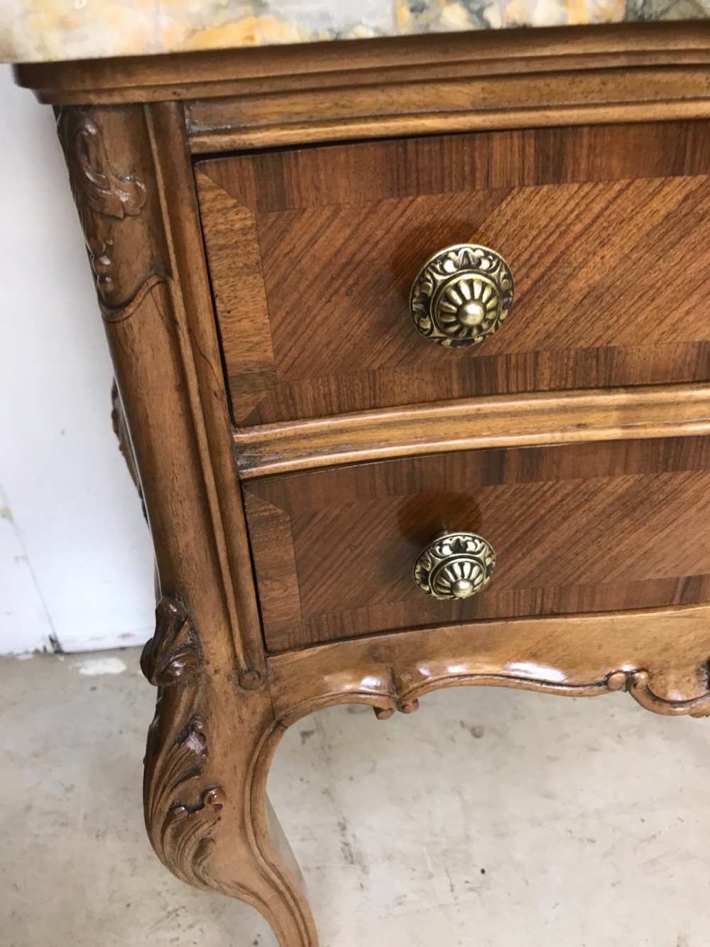 Pair of walnut and marble lamp tables  View V