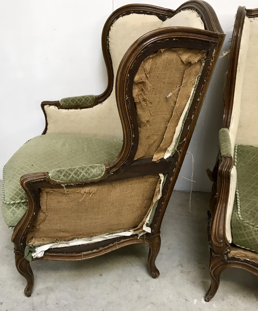 Pair of Walnut Wing Back Armchairs View IV