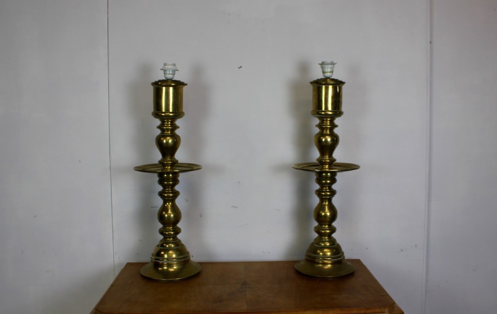 Very Large Pair of Brass Lamps 