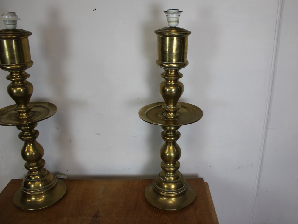 Very Large Pair of Brass Lamps  View II