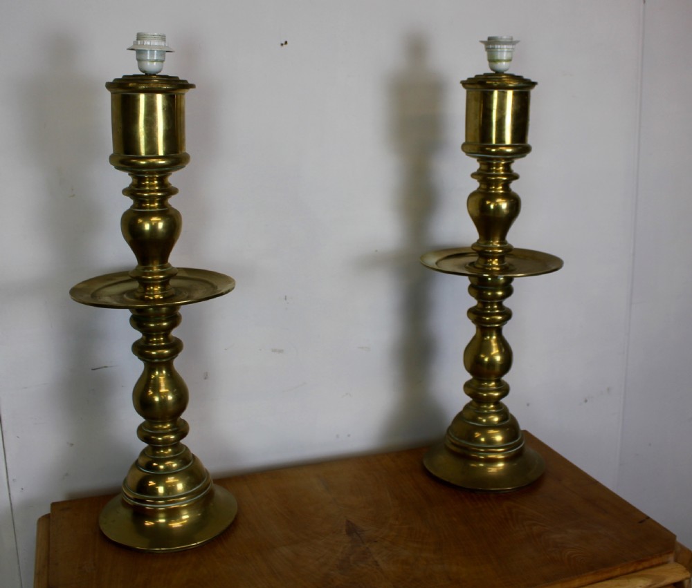 Very Large Pair of Brass Lamps  View IV