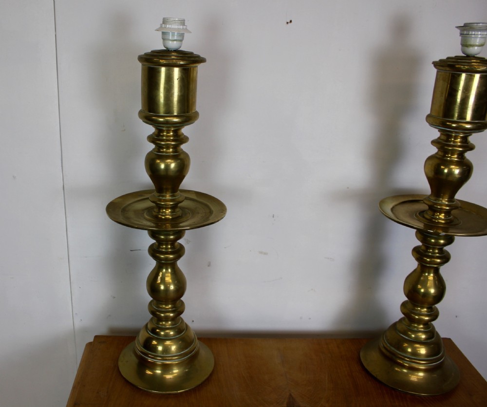 Very Large Pair of Brass Lamps  View V