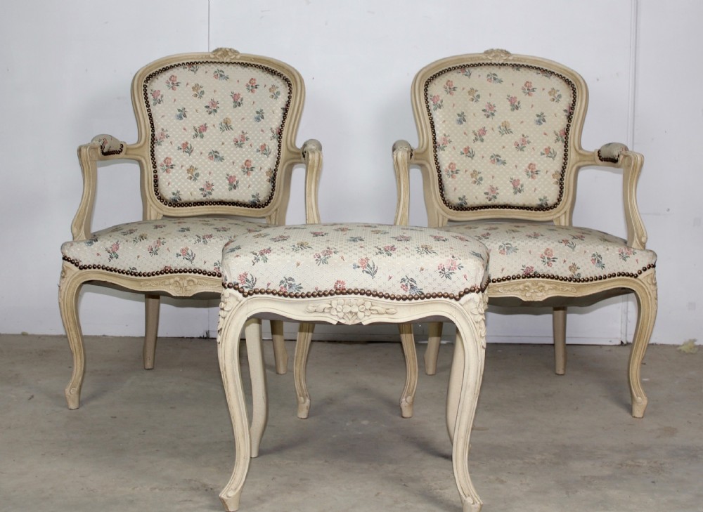 Pair of Armchairs with Matching Stool