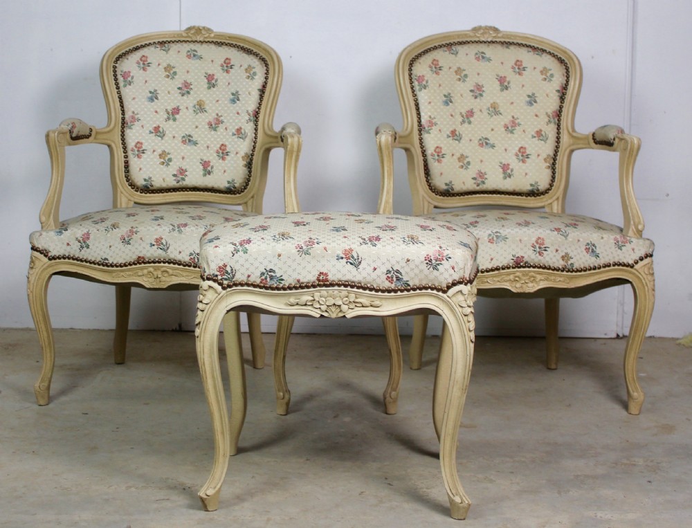 Pair of Armchairs with Matching Stool View II