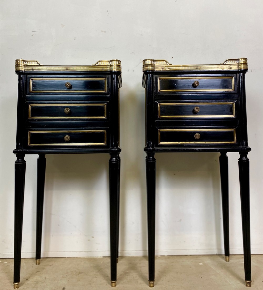 Pair of French Empire Ebonised Nightstands