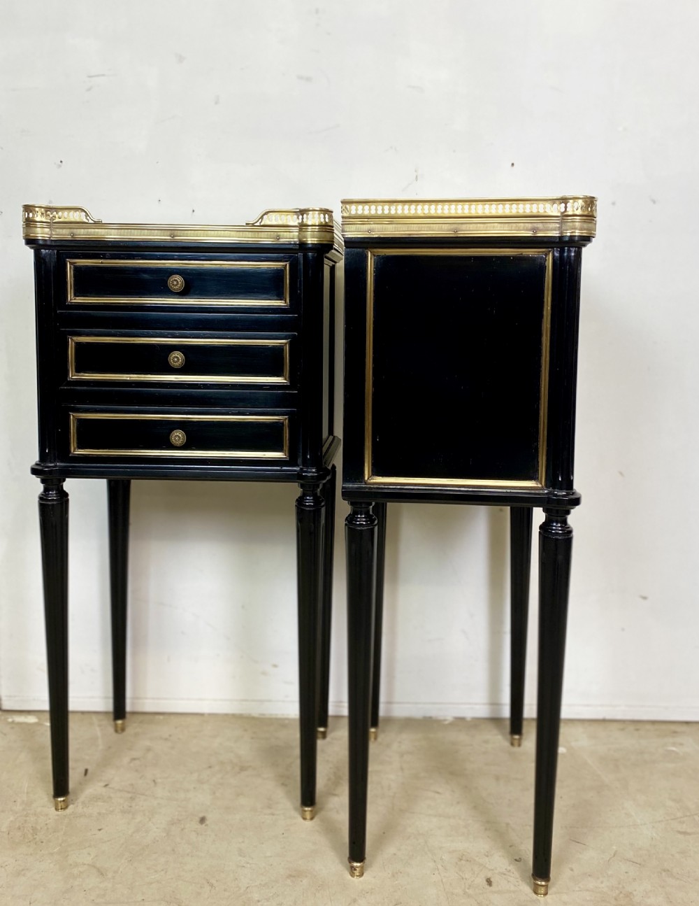 Pair of French Empire Ebonised Nightstands View VII