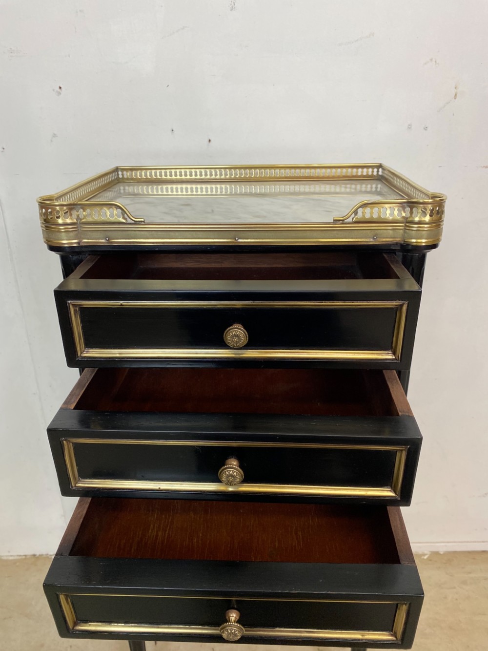 Pair of French Empire Ebonised Nightstands View IX