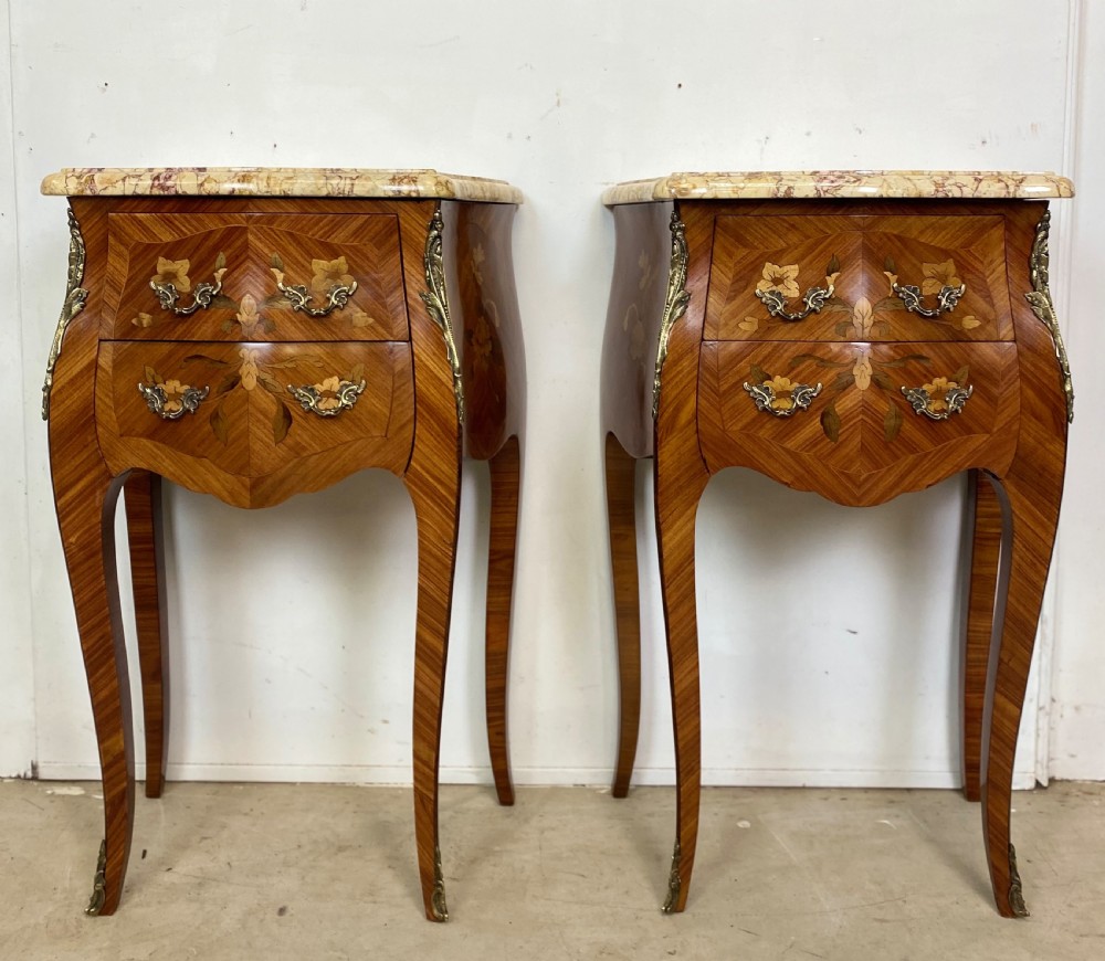 Pair of French Marquetery and Ormolu Mounted Nightstands  View III