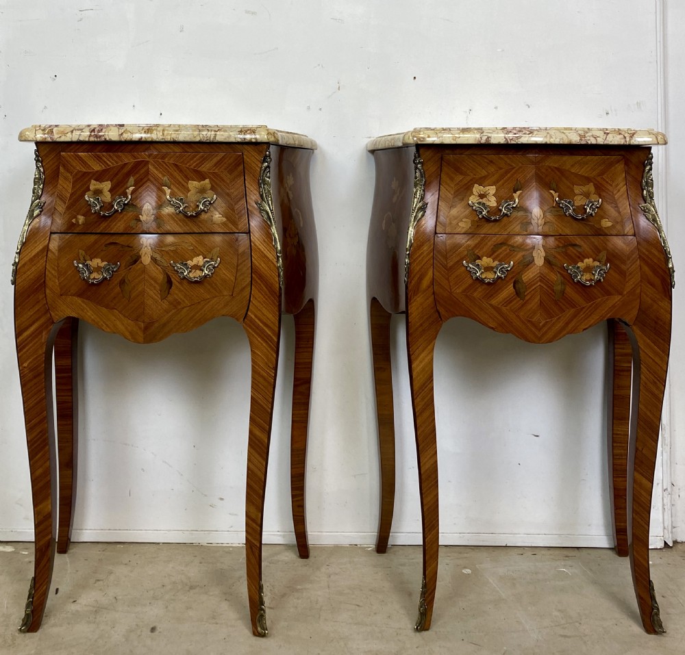 Pair of French Marquetery and Ormolu Mounted Nightstands  View IV