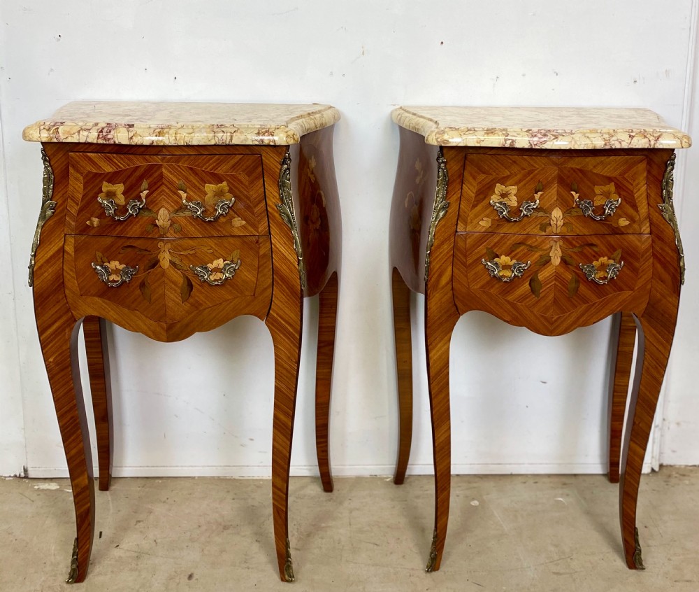Pair of French Marquetery and Ormolu Mounted Nightstands  View VII