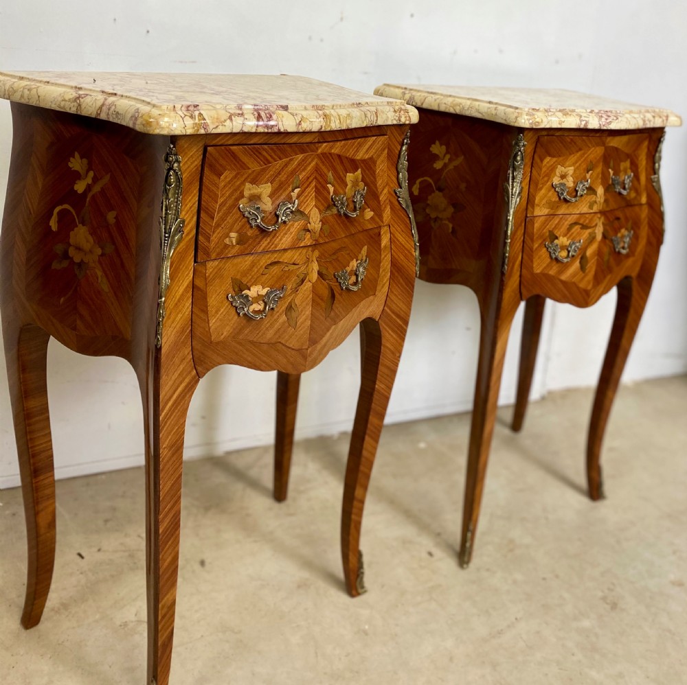 Pair of French Marquetery and Ormolu Mounted Nightstands  View VIII