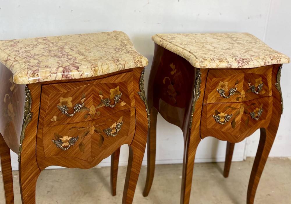 Pair of French Marquetery and Ormolu Mounted Nightstands  View X