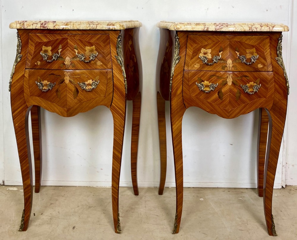 Pair of French Marquetery and Ormolu Mounted Nightstands  View XI