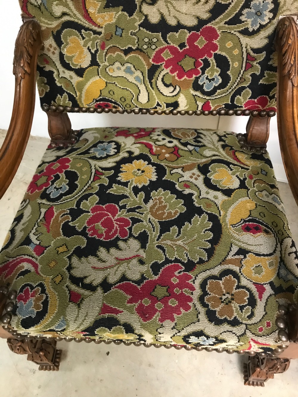 Large pair of french walnut armchairs  View III