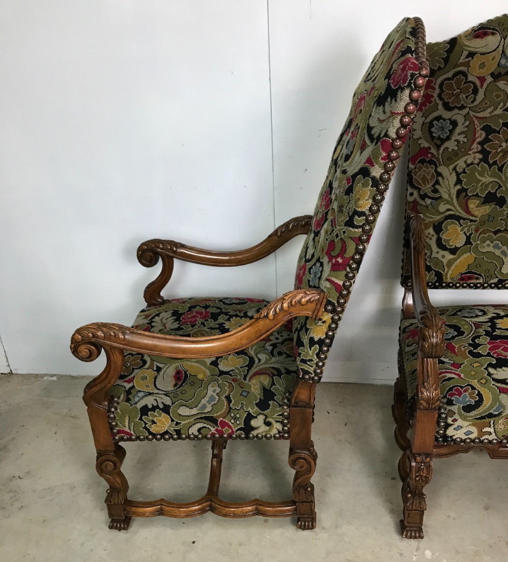 Large pair of french walnut armchairs  View V