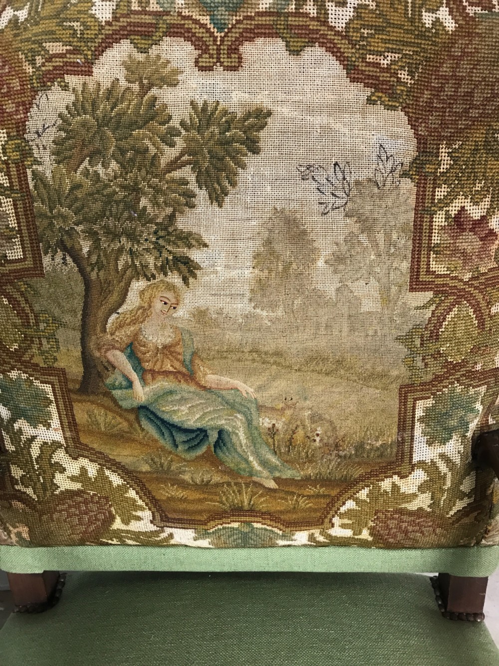 Pair of 19 th cent walnut armchairs with tapestry  View II